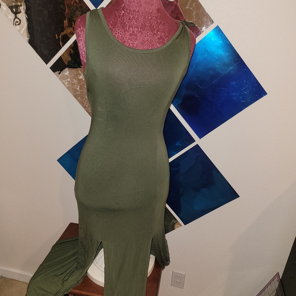 Green maxi dress with thigh splits
